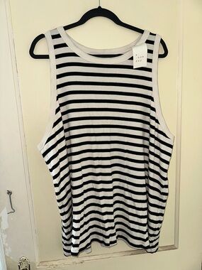 a new day cream & black striped sleeveless tank
